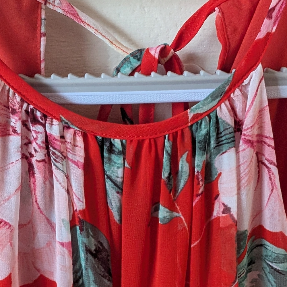 Chico's Eliza J boutique Red Floral Halter Maxi Dress size 4 - Picture 7 of 15